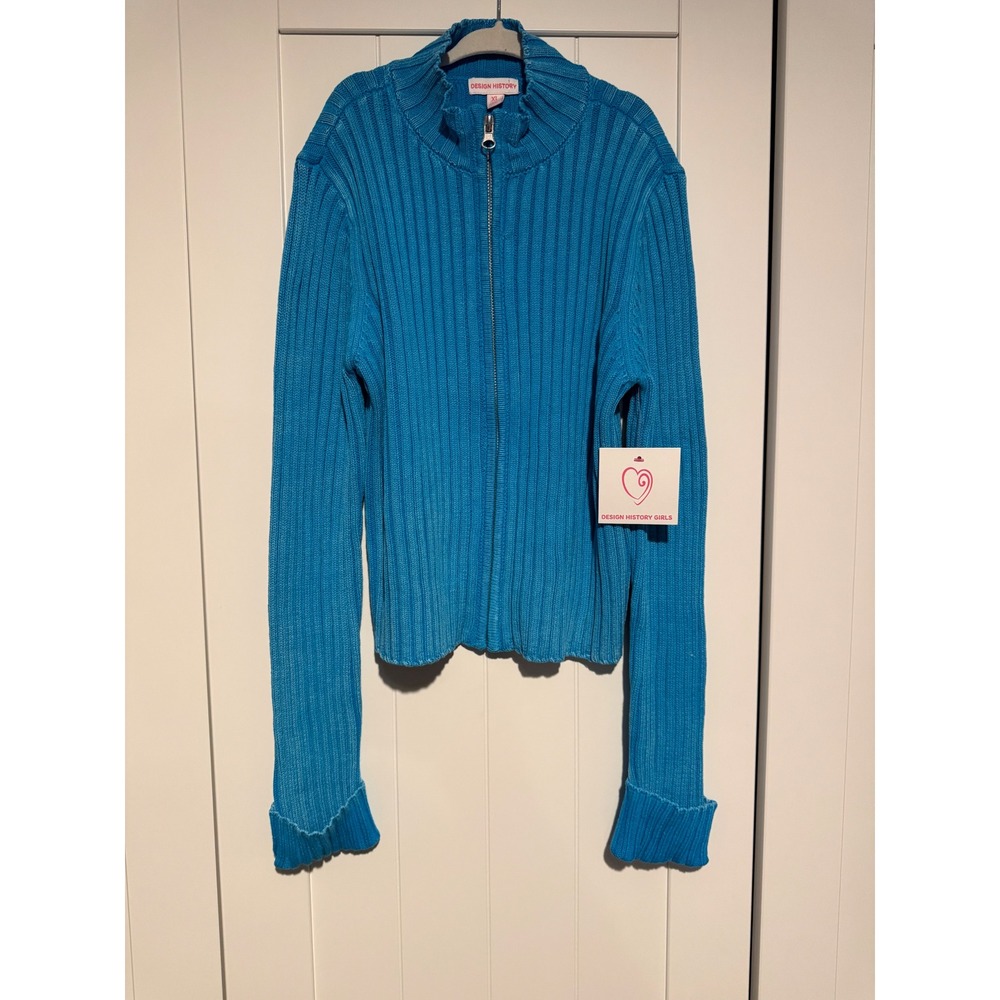 Design History Girls Blue Ribbed Full‎ Zip Cotton Cardigan Sweater XL